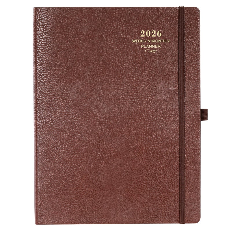 Artfan 2026 Planner - JAN 2026 - DEC 2026, Planner 2026, Weekly and Monthly Planner, Leather Cover Calendar Planner with Thick Paper, Back Pocket with Notes Pages, Brown (8.5" x 11") - Image 1